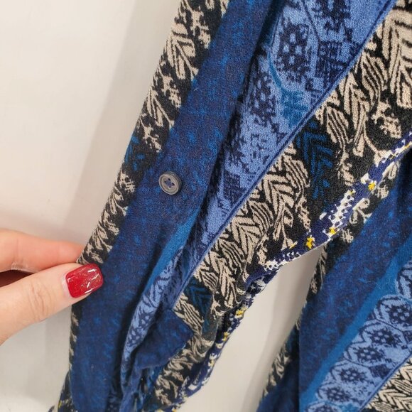 Nine West Womens Boho Lucy Tunic Top Blouse M Roll Tab Sleeve Half Button Blue - Picture 8 of 10